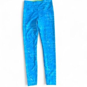 Lands' End‎ Blue Water Print Leggings Size S Tall | Neon Yellow Lining